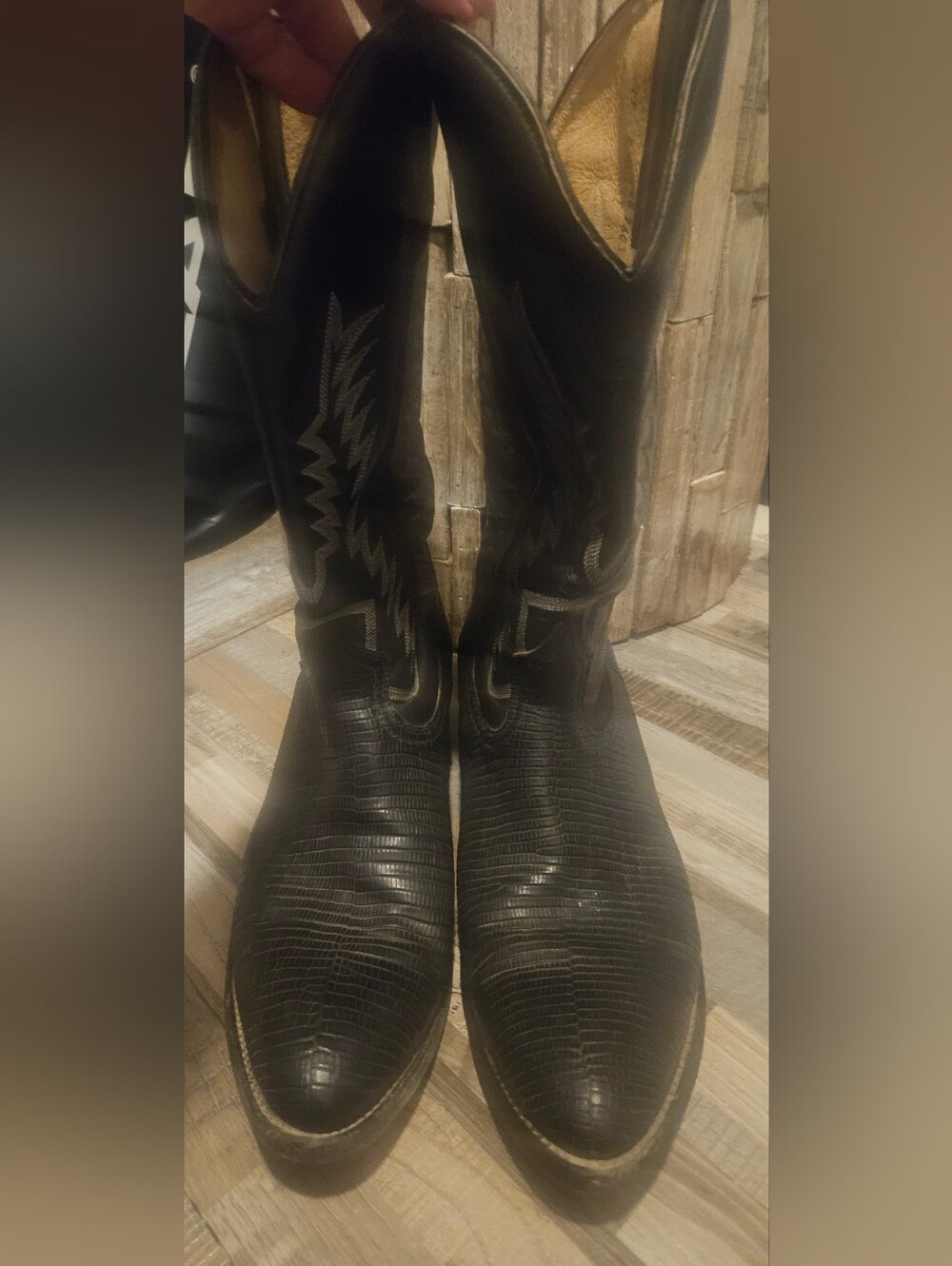 Vintage Boulet Black Leather Teju Lizard Boots. Mens 11.
